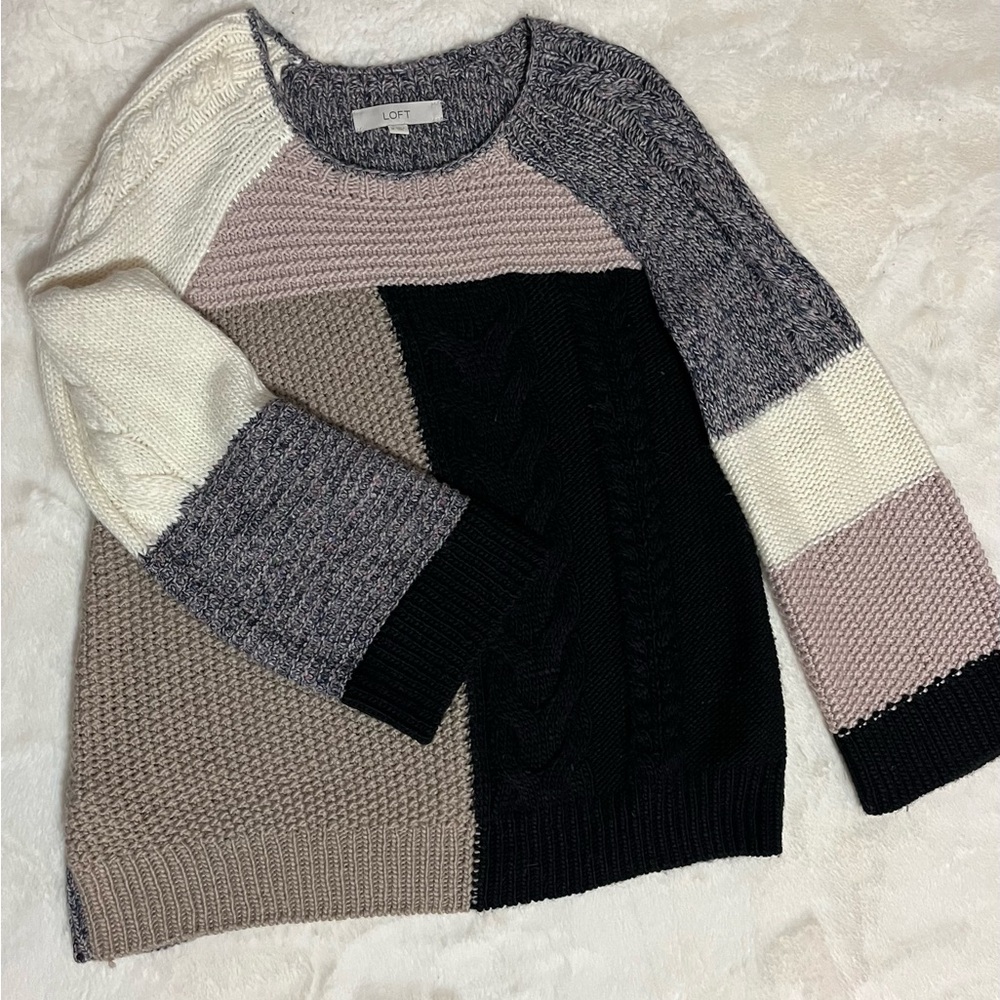 Loft Women's Multicolor Patchwork Sweater - image 1